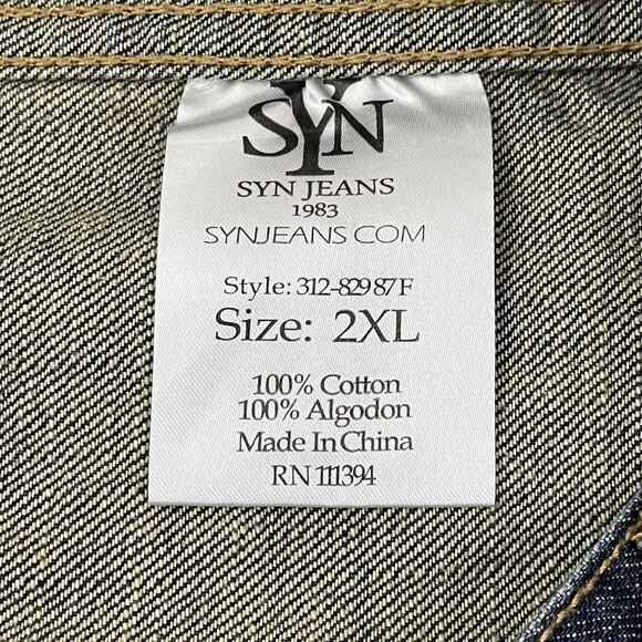 SYN JEAN Mens Distressed Blue 100% Cotton Denim Heavy Jacket Size 2XL - Picture 4 of 9
